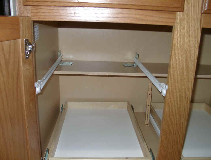 Custom Pull Out Shelving Soultions Diy, Kitchen Cabinet Sliding Shelf Hardware