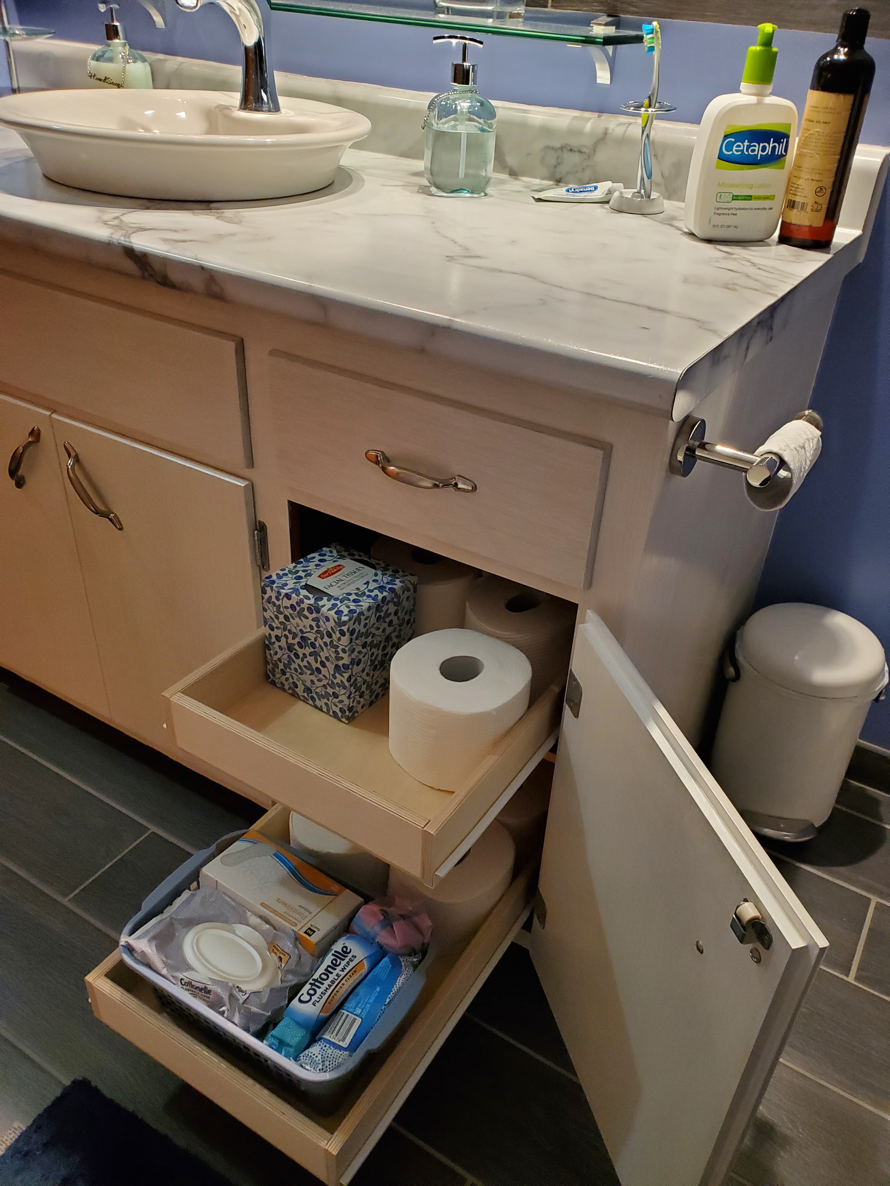 Kitchen, bathroom, and closet custom roll-out drawers