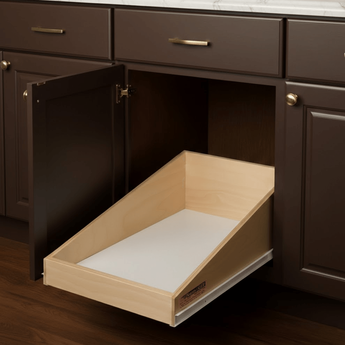 Slanted sliding shelf