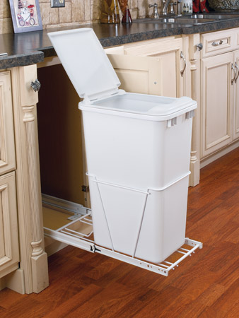 50 quart sliding trash bin with lid and full extension glides - 12 1/4" wide