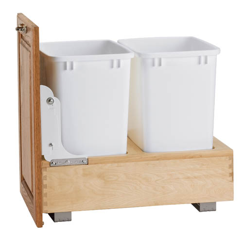 70 quart Wood Classic Pull-Out waste container - two 35 quart bins - 15 1/2" wide